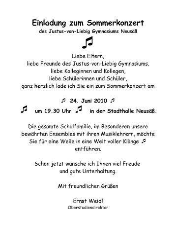 Einladung zum Sommerkonzert - Justus-von-Liebig-Gymnasium ...