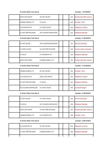 Calendari 3ª Divisió Sènior Femenina Grup-B 2012 - Handbol Bordils