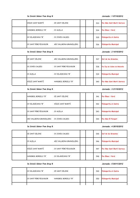 Calendari 3ª Divisió Sènior Femenina Grup-B 2012 - Handbol Bordils