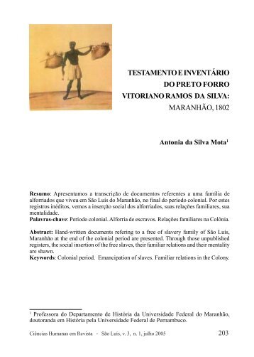 Testamento e inventário do preto forro vitoriano Ramos - Nucleo de ...