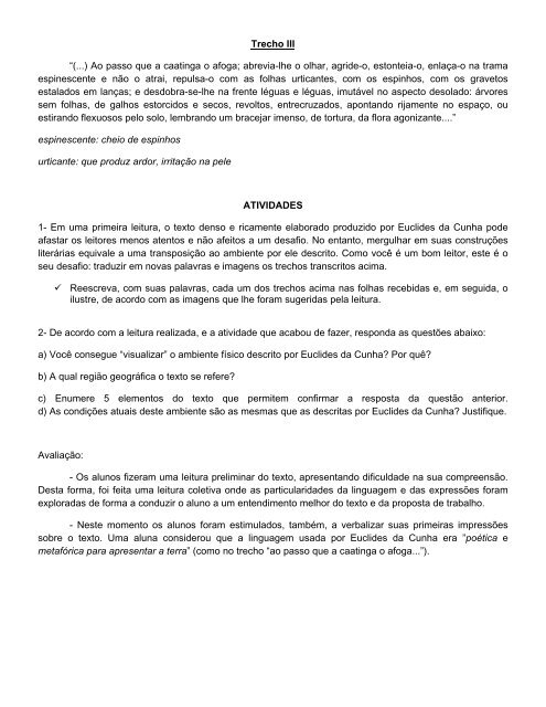 Atividades Pedagógicas – Euclides da Cunha - Projeto 100 anos ...