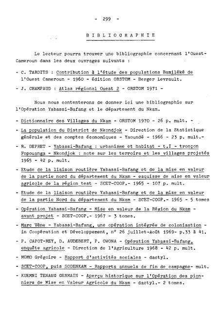 Les villages pionniers de l'opération Yabassi-Bafang : Aspects ... - IRD