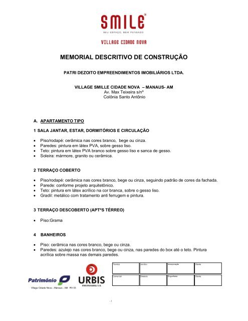 MEMORIAL DESCRITIVO DE CONSTRUÇÃO - Corretormiguel.com.br