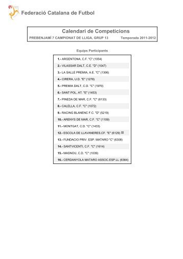 Calendari de Competició - F.C. Racing Blanenc