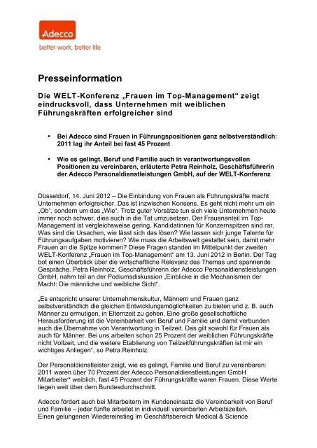 Presseinformation Bei Der Adecco Personaldienstleistungen Gmbh
