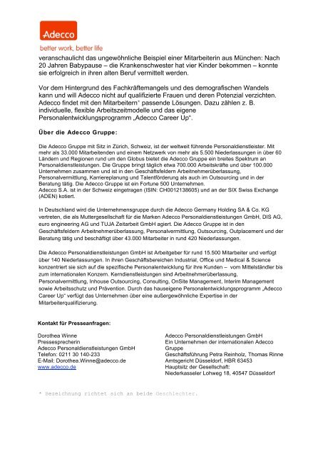 Presseinformation - bei der Adecco Personaldienstleistungen GmbH!