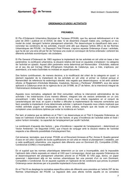 Ordenança d usos i activitats - Ajuntament de Terrassa