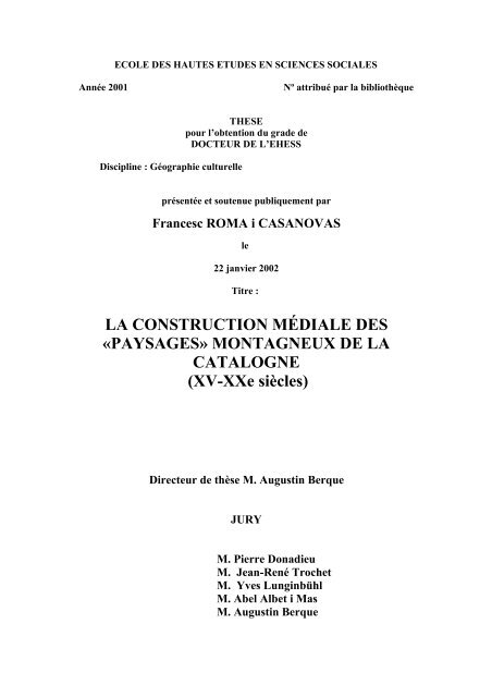 ecole des hautes etudes en sciences sociales - Francesc Roma i ...