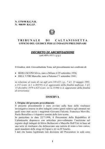 decreto di archiviazione - Società civile