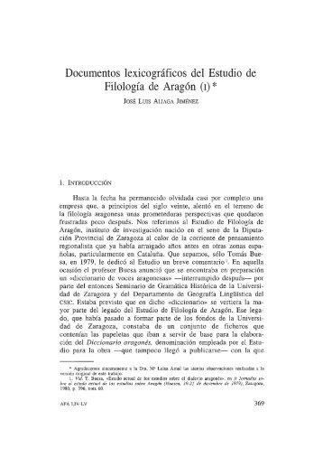 Documentos lexicográficos del Estudio de Filología de Aragón (I)