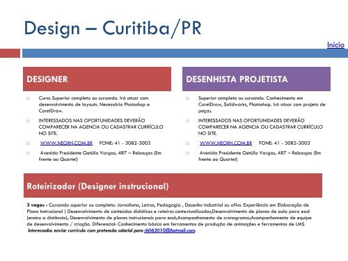 Oportunidades de trabalho