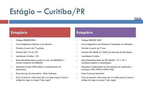 Oportunidades de trabalho