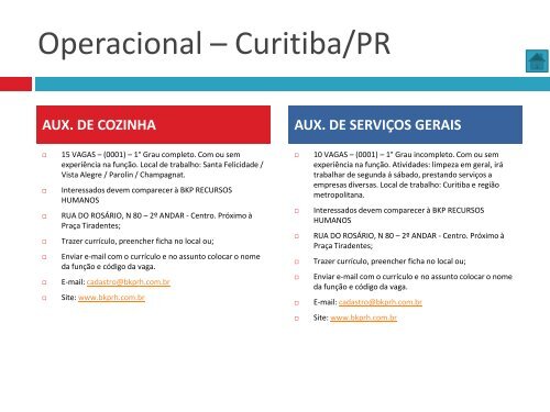 Oportunidades de trabalho