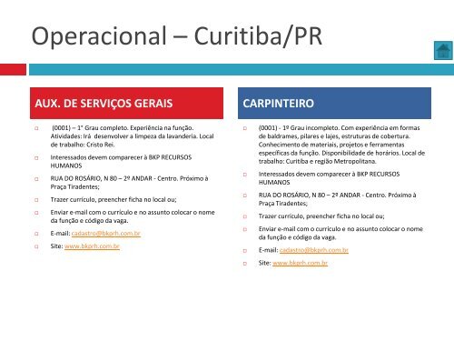 Oportunidades de trabalho