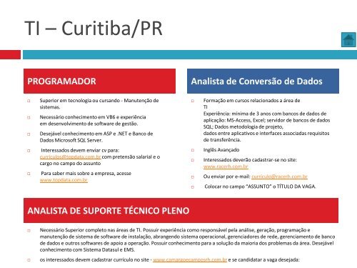 Oportunidades de trabalho