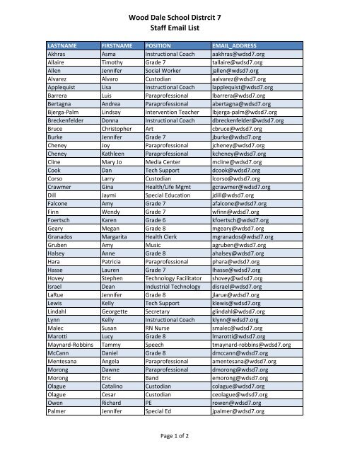 Junior High Staff Directory - Wood Dale School District 7