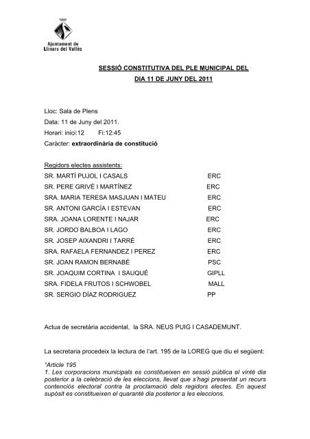 Ple 11-06-11 Constitucio Ajuntament.pdf - Ajuntament de Llinars del ...