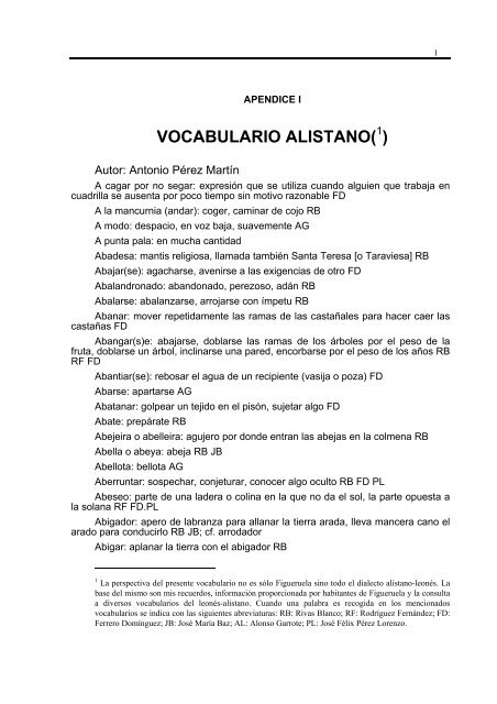Vocabulario Alistano de Figueruela - Furmientu