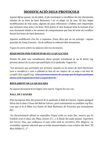 MODIFICACIÓ DELS PROTOCOLS - Festes de Sant Bartomeu 2013