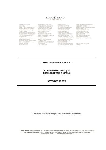 Legal Due Diligence Report - BFRE - Brazilian Finance e Real Estate