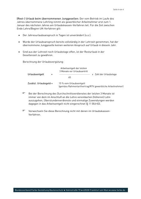 Urlaub für Auszubildende (Lehrlinge) Maler- und Lackiererhandwerk