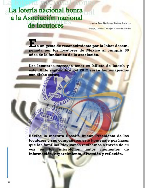 No. 19 Junio - Julio 2012 Edicion 70 00 Ejemplares Presidenta: Loc ...