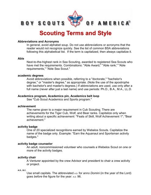 Scouting Terms and Style - Troop 150