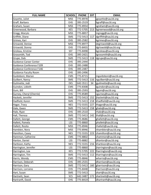 Contact Staff Directory - SAU 16