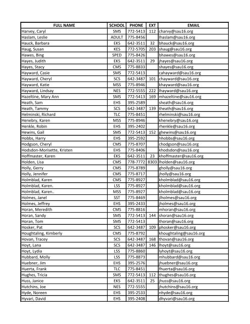 Contact Staff Directory - SAU 16