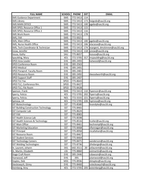 Contact Staff Directory - SAU 16