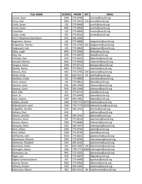 Contact Staff Directory - SAU 16