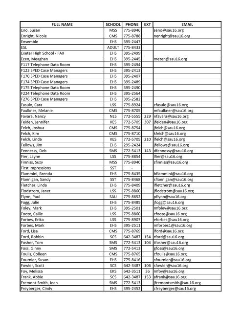 Contact Staff Directory - SAU 16