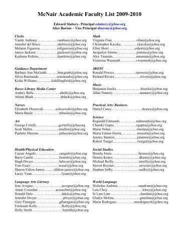 McNair Academic Faculty List 2009-2010