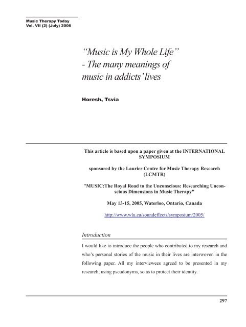 Music is My Whole Life - World Federation of Music Therapy