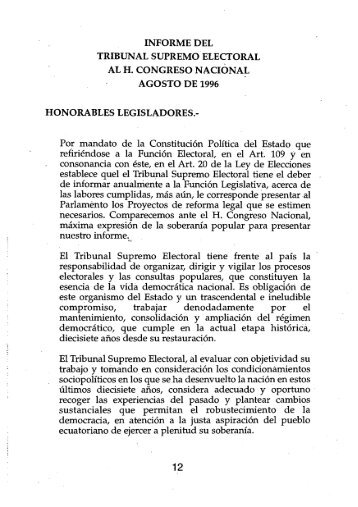 Ecuador, Informe del Tribunal Supremo Electoral al Congreso ...