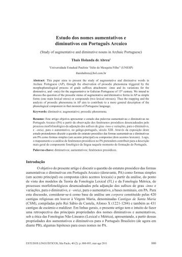 Estudo dos nomes aumentativos e diminutivos em Português ... - GEL