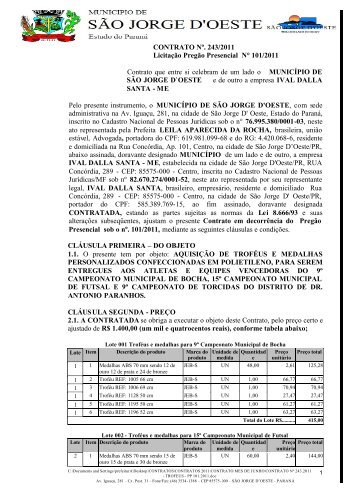 contrato nº 243.2011 - trofeus - pp 101.2011 - são jorge d'oeste