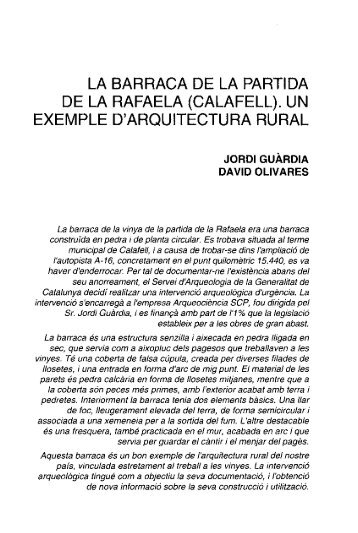 la barraca de la partida de la rafaela (calafell). un exemple d ... - Raco