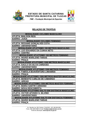 RELACAO TROFEUS - Prefeitura Municipal de Tijucas