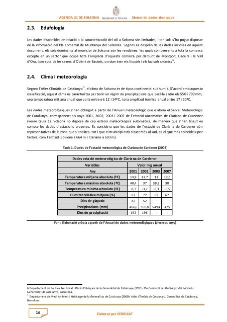 Síntesi de dades tècniques - Ajuntament de Solsona