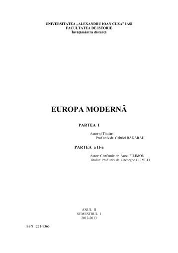 europa modernă - Facultatea de Istorie - Universitatea Alexandru ...
