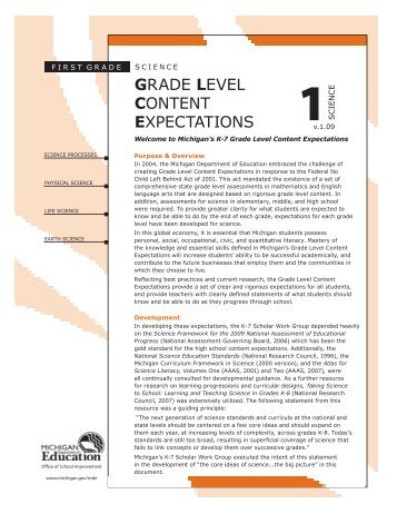 Science First Grade GLCE - State of Michigan