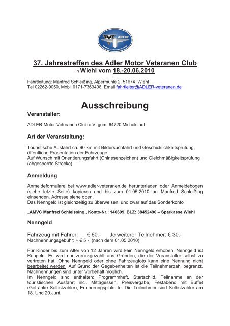 Ausschreibung - Adler-Motor-Veteranen-Club e.v.