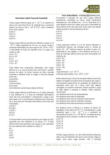 Exercícios sobre Força de Coulomb - Futuro Militar