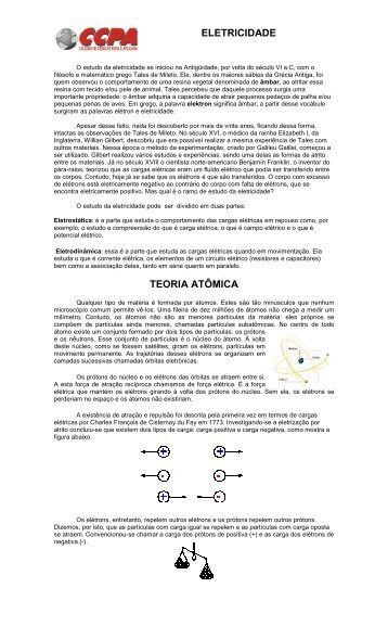 ELETRICIDADE TEORIA ATÔMICA