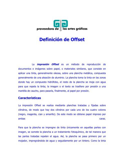 Definicion De Offset Proveedora De Las Artes Graficas