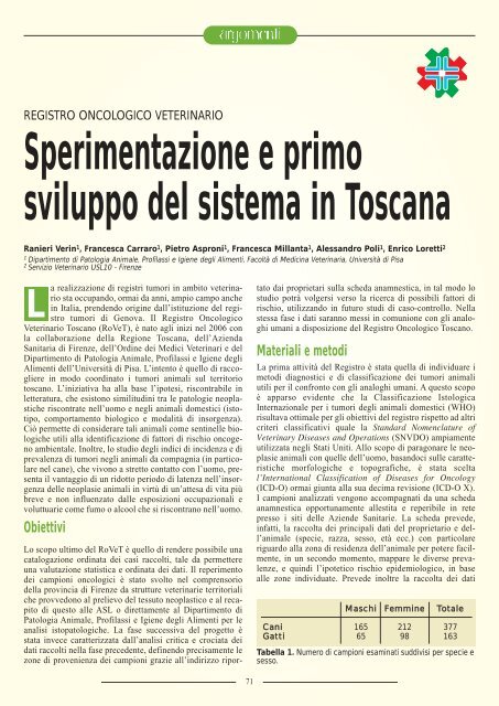 L Sperimentazione e primo sviluppo del sistema in Toscana - SIVeMP