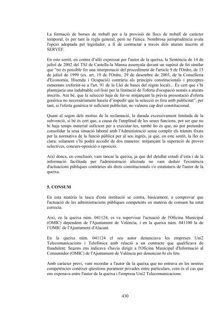 Informe I - Síndic de Greuges