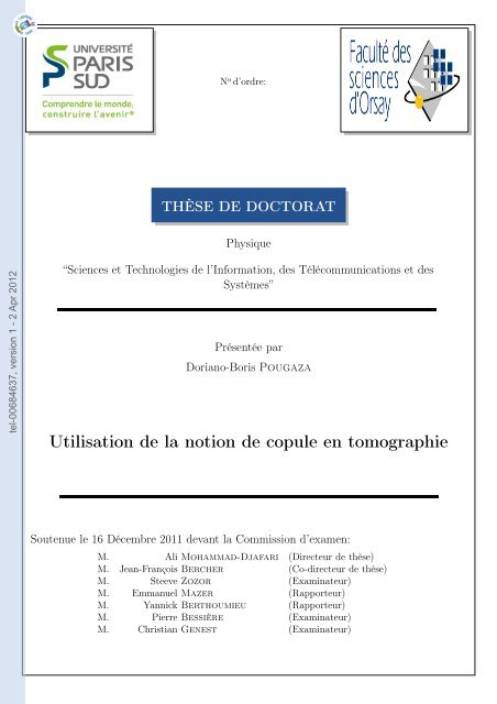 Utilisation de la notion de copule en tomographie