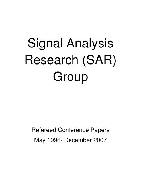 Signal Analysis Research (SAR) Group - RNet - Ryerson University